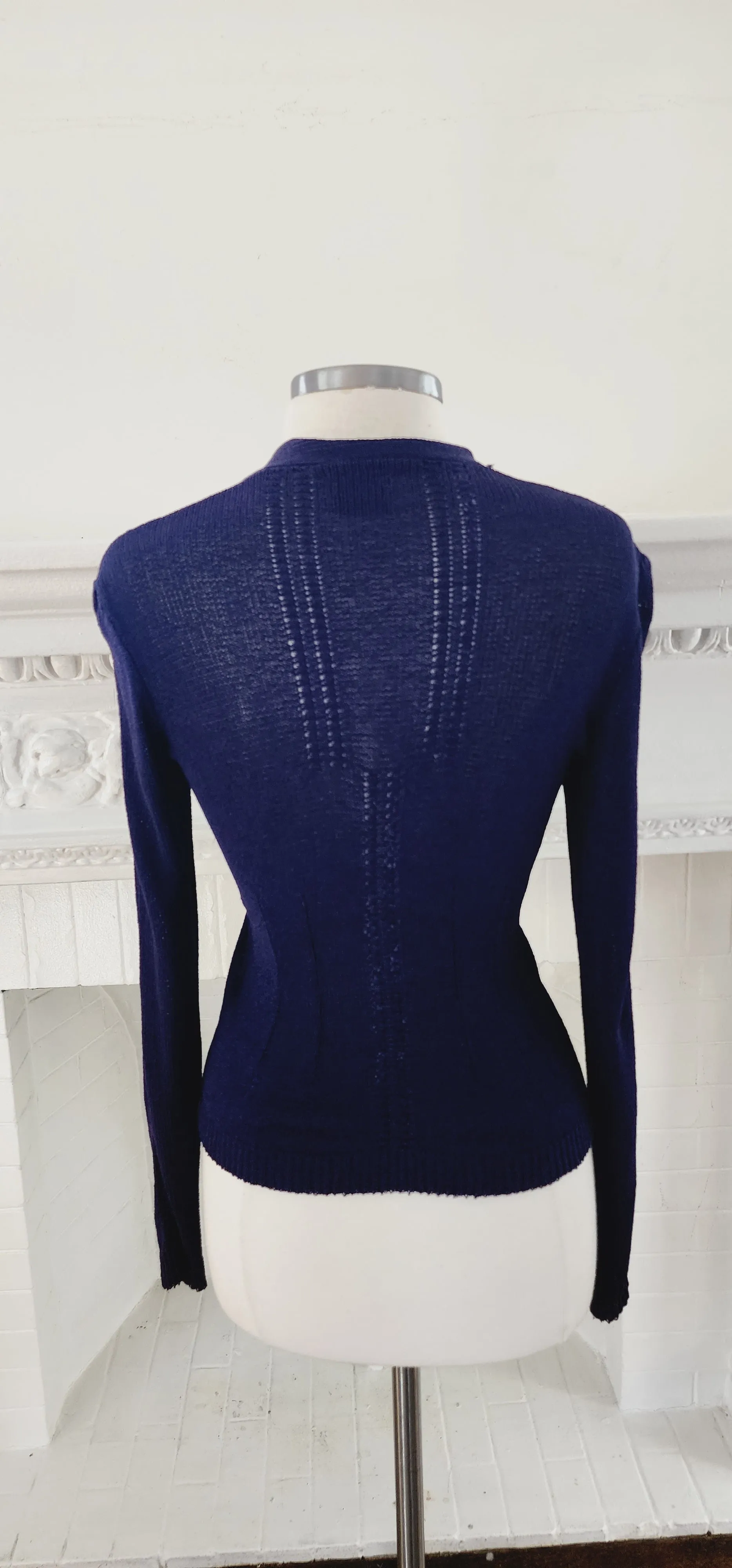1930s Navy Blue Handknit Cardigan Sunday Night Knits by Marinette / S