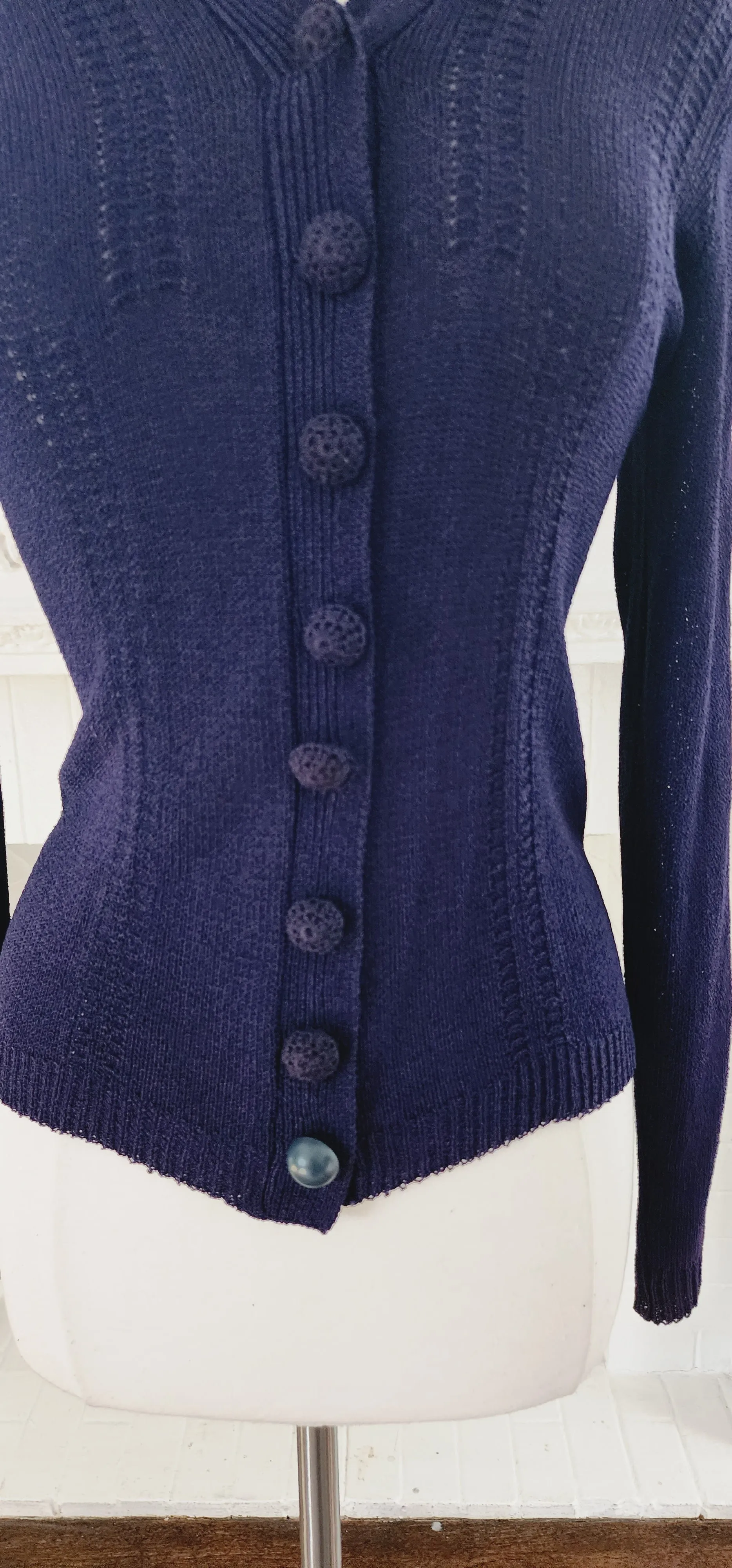 1930s Navy Blue Handknit Cardigan Sunday Night Knits by Marinette / S