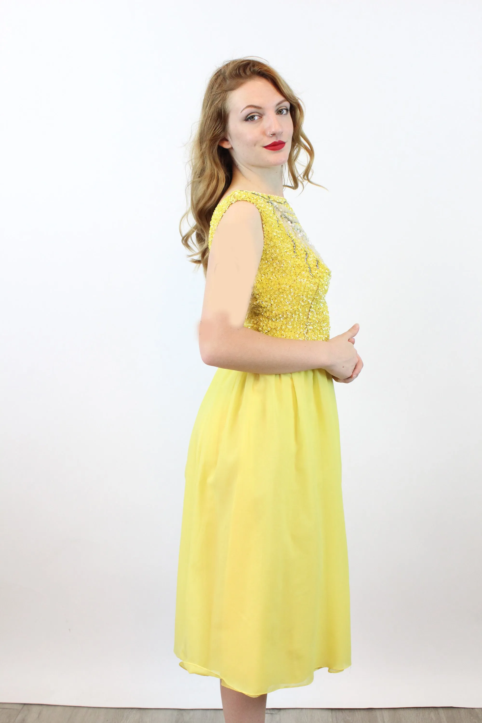 1960s DEMI COUTURE Mr Blackwell Custom sequin rhinestones dress small | new winter