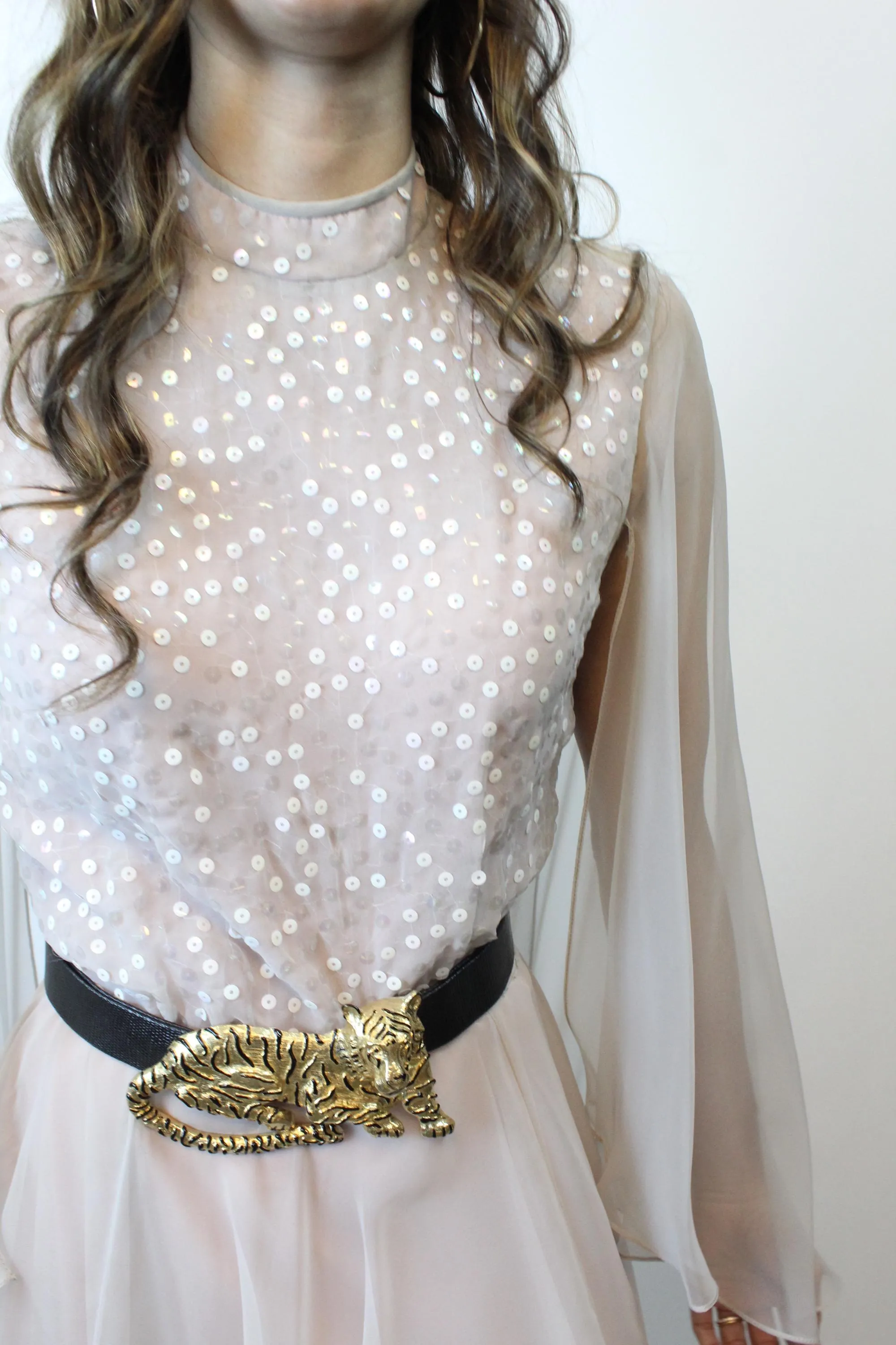 1970s LILLI DIAMOND angel sleeve sequin gown xs | new fall winter