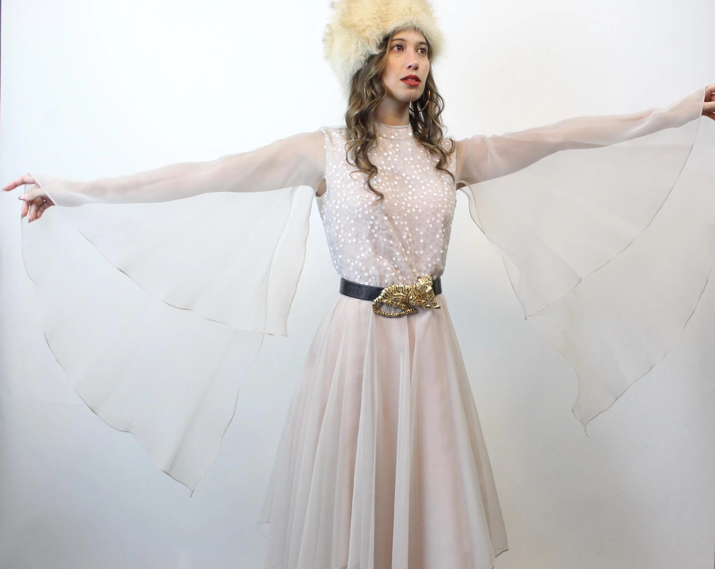 1970s LILLI DIAMOND angel sleeve sequin gown xs | new fall winter