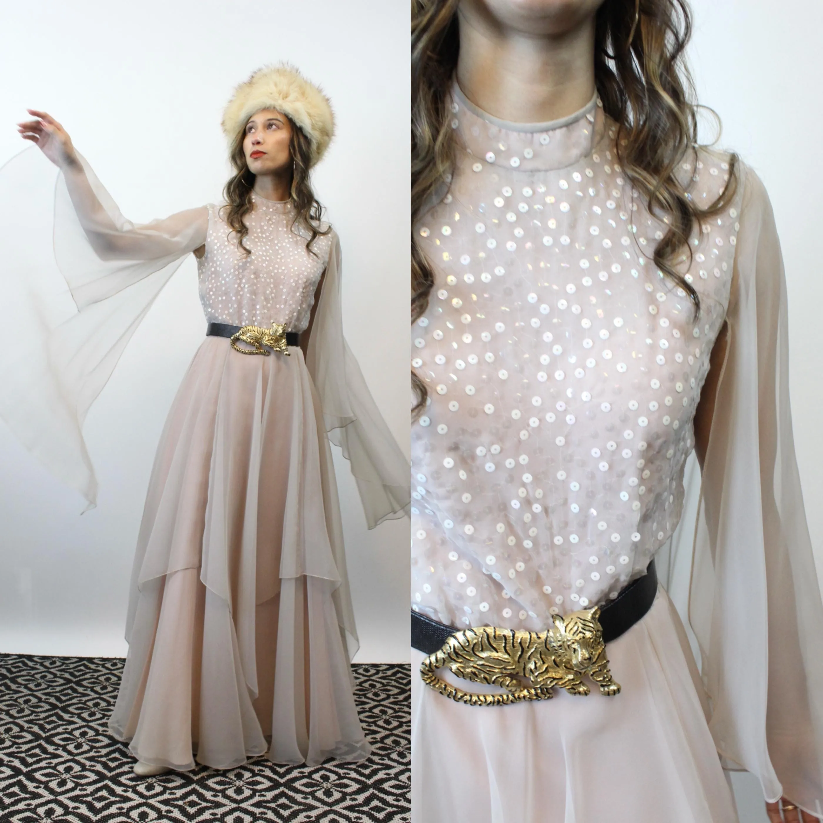 1970s LILLI DIAMOND angel sleeve sequin gown xs | new fall winter