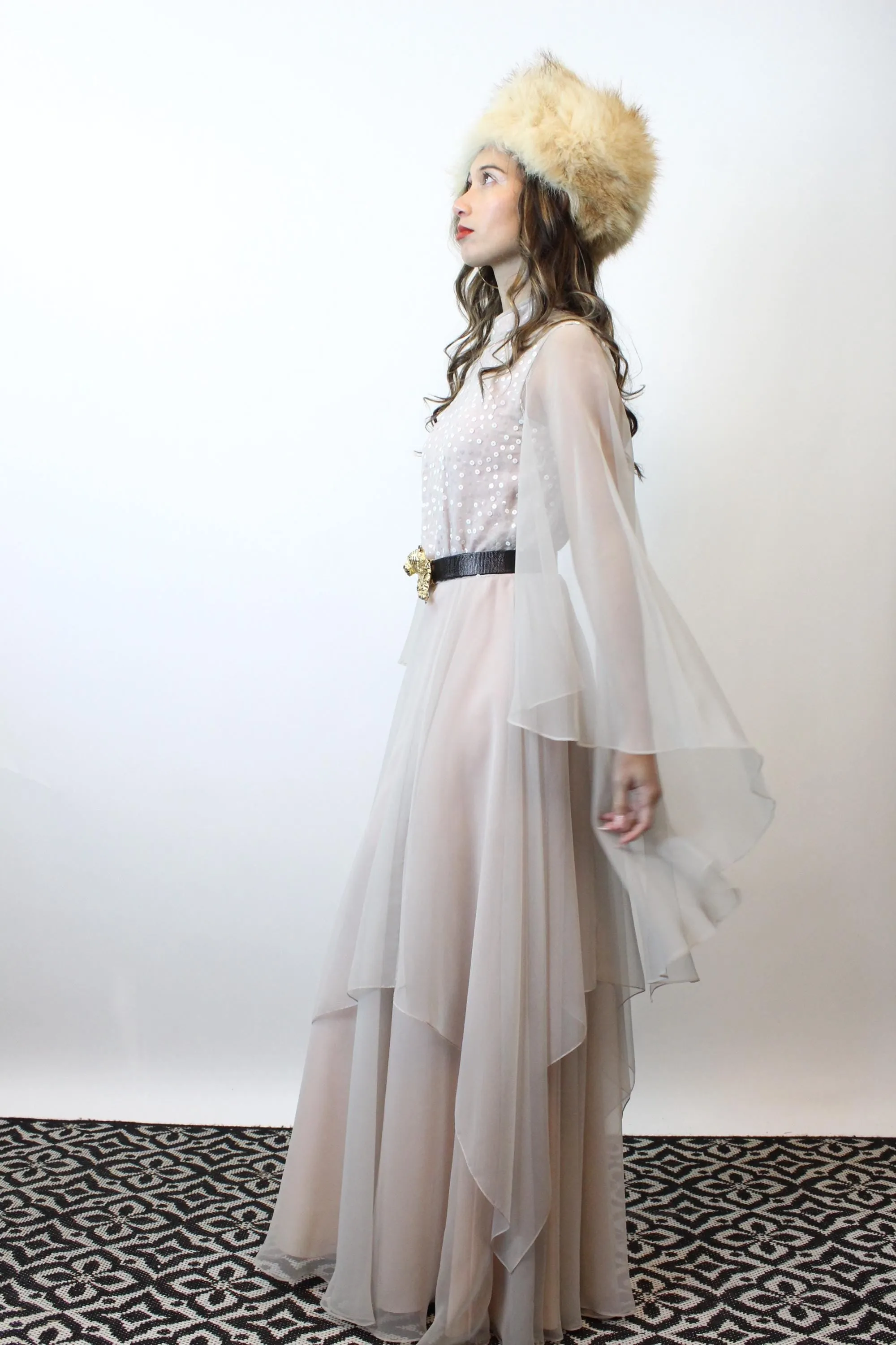 1970s LILLI DIAMOND angel sleeve sequin gown xs | new fall winter