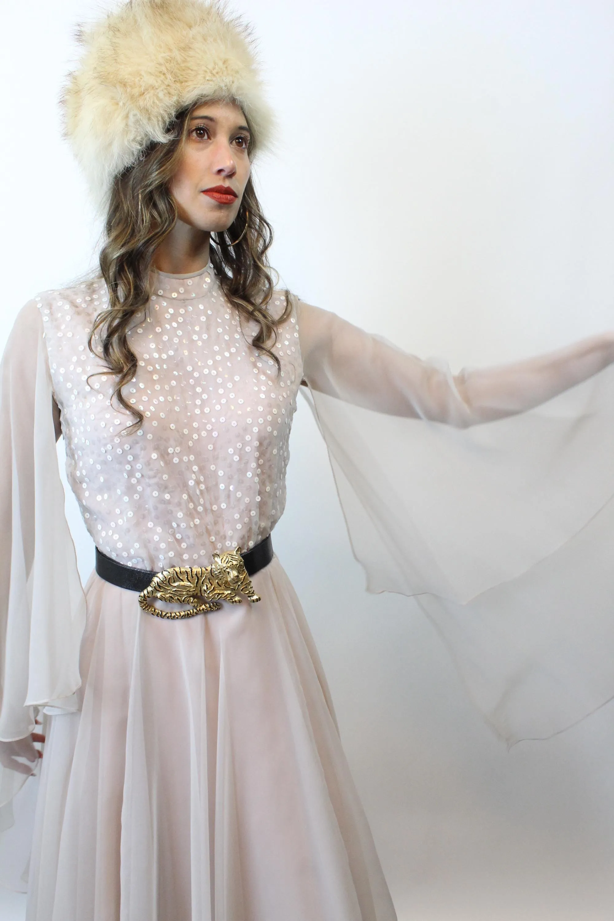 1970s LILLI DIAMOND angel sleeve sequin gown xs | new fall winter