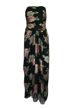 1970s Oscar De La Renta Silk & Vivid Metallic Strapless Dress