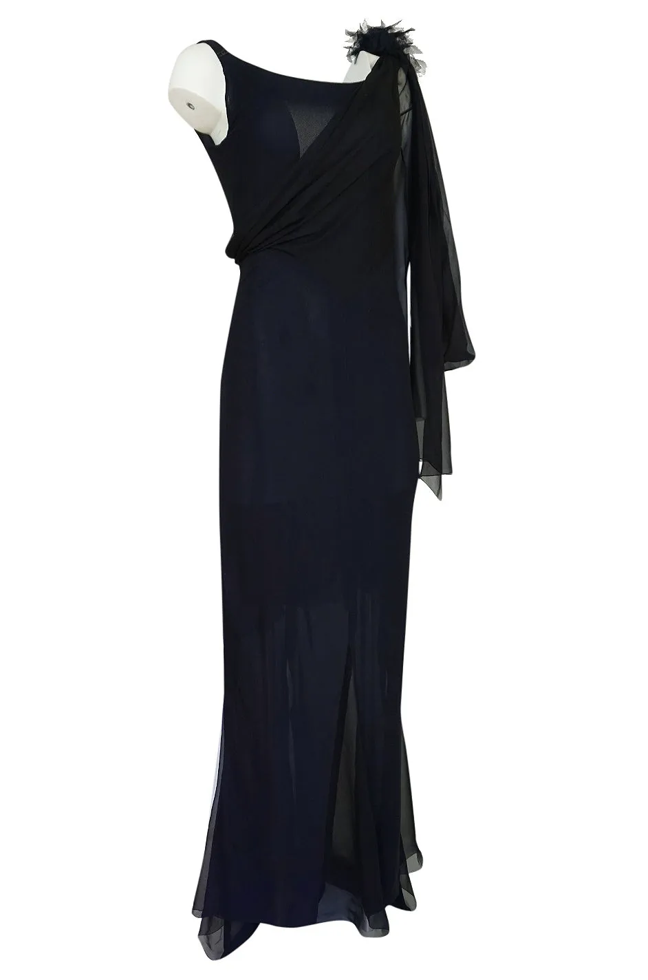 2002 Chanel Cruise Collection Midnight Blue Fitted & Trained Dress
