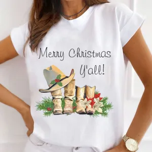 2022 Christmas Cowgirl White T-Shirts