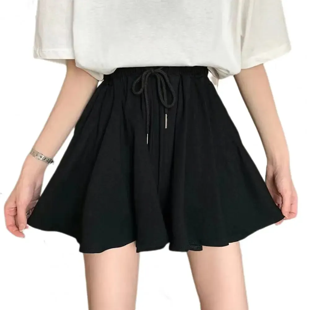 5Xl Summer Shorts Skirts Women Elastic High Waist Casual Wide Leg Shorts Korean A Line Loose Mini Skirt Black Short Pants