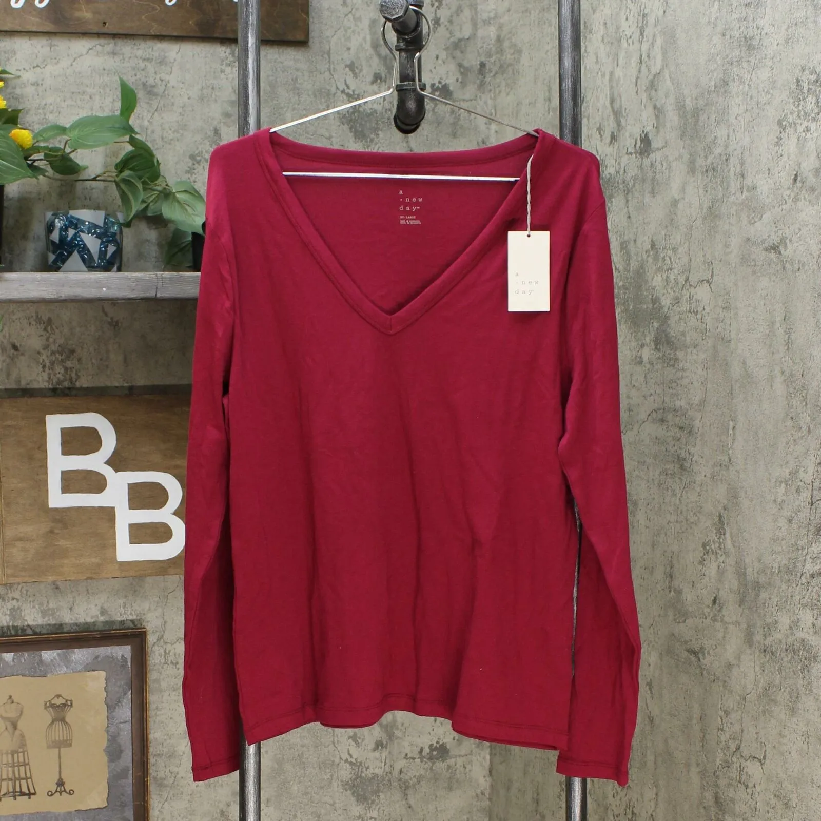 A New Day Women's Fitted Long Sleeve V-Neck T-Shirt