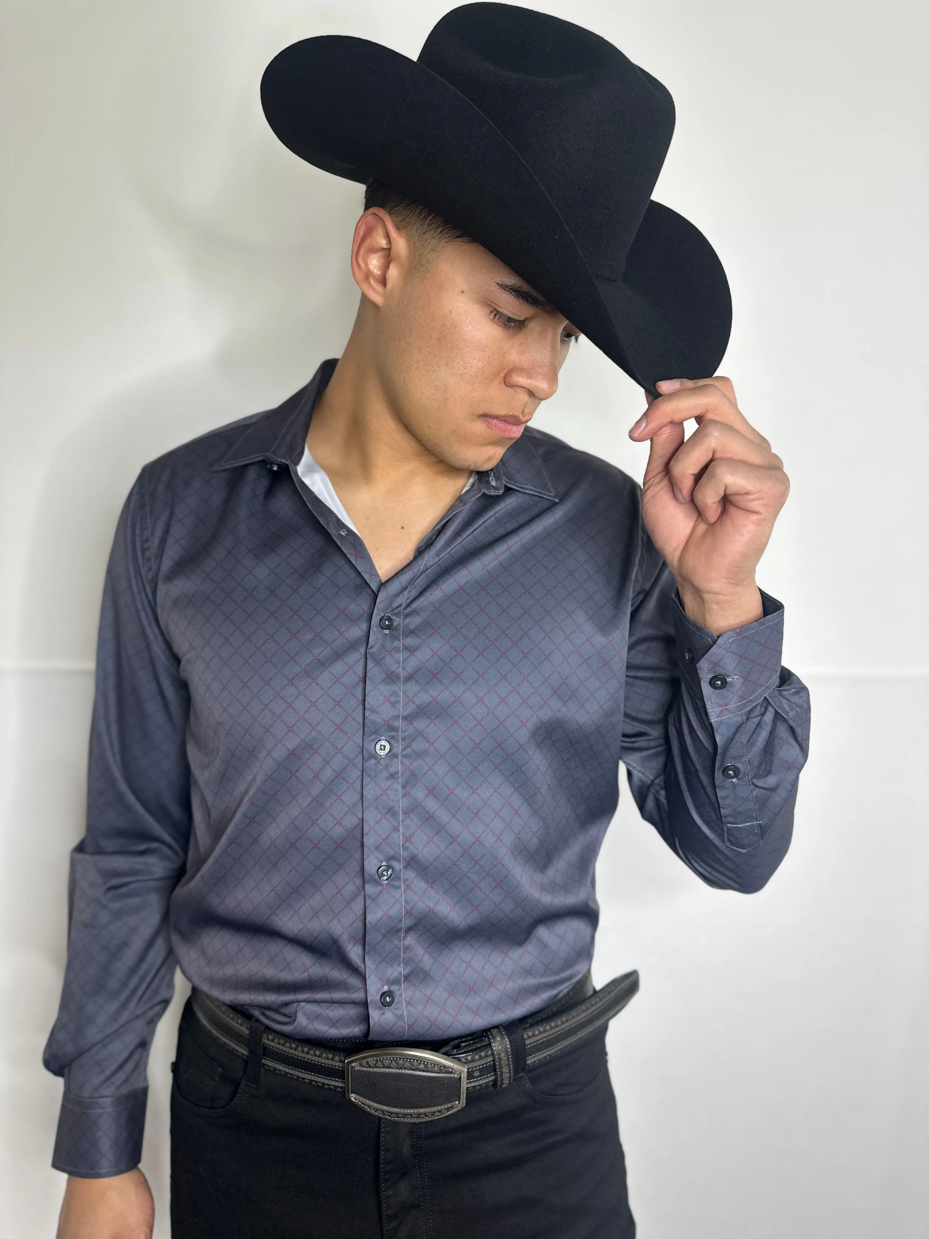 Aaron Moderno Gray/Red Print Shirt