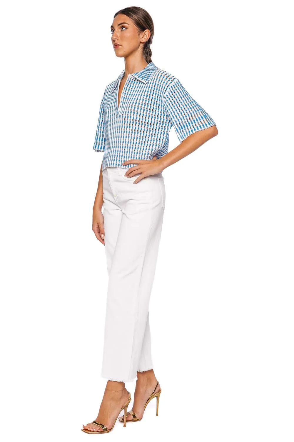 Adley Gingham Knit Cropped Polo Top