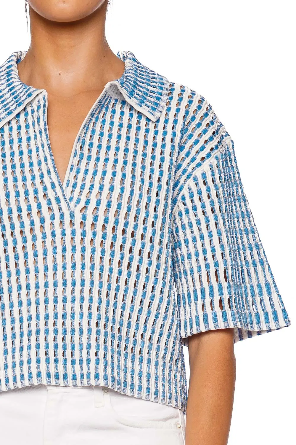 Adley Gingham Knit Cropped Polo Top