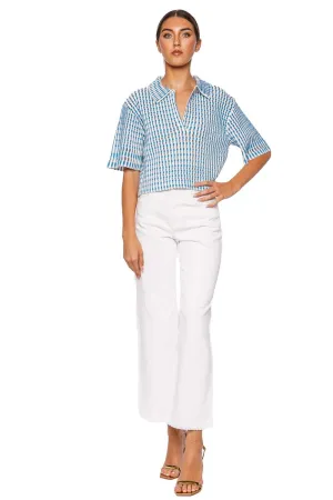 Adley Gingham Knit Cropped Polo Top