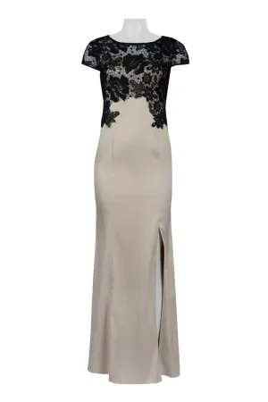 Adrianna Papell AP1E201377 Boat Neck Zipper Back Floral Lace Bodice