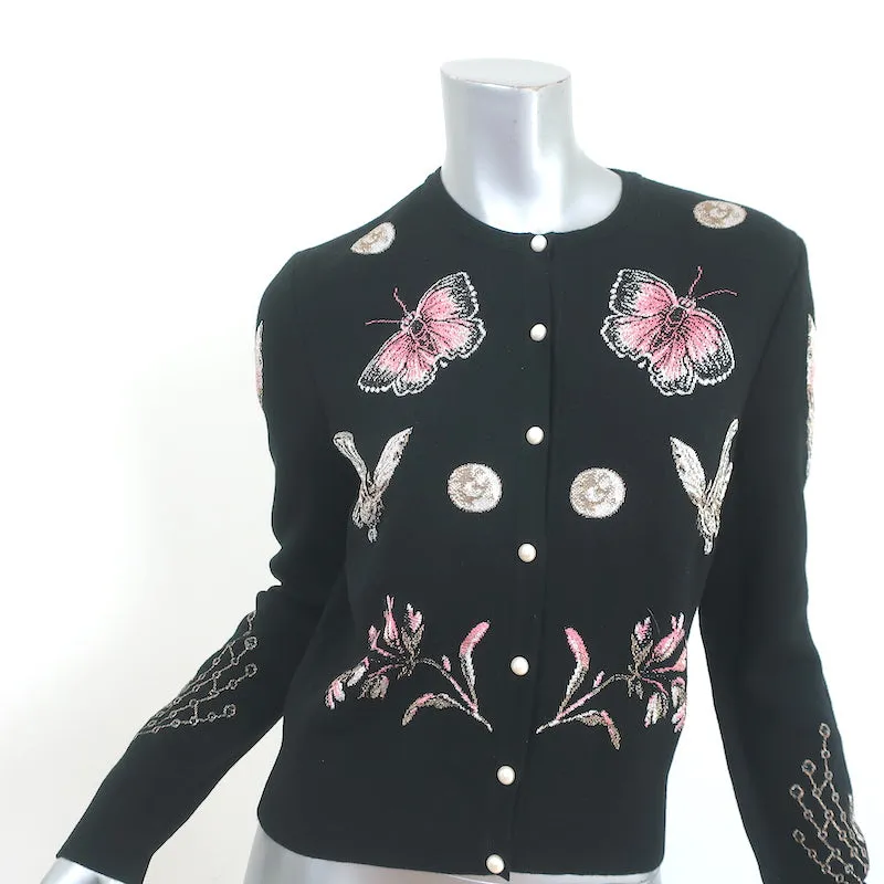 Alexander McQueen Butterfly Crop Cardigan Black Wool-Blend Size Extra Large
