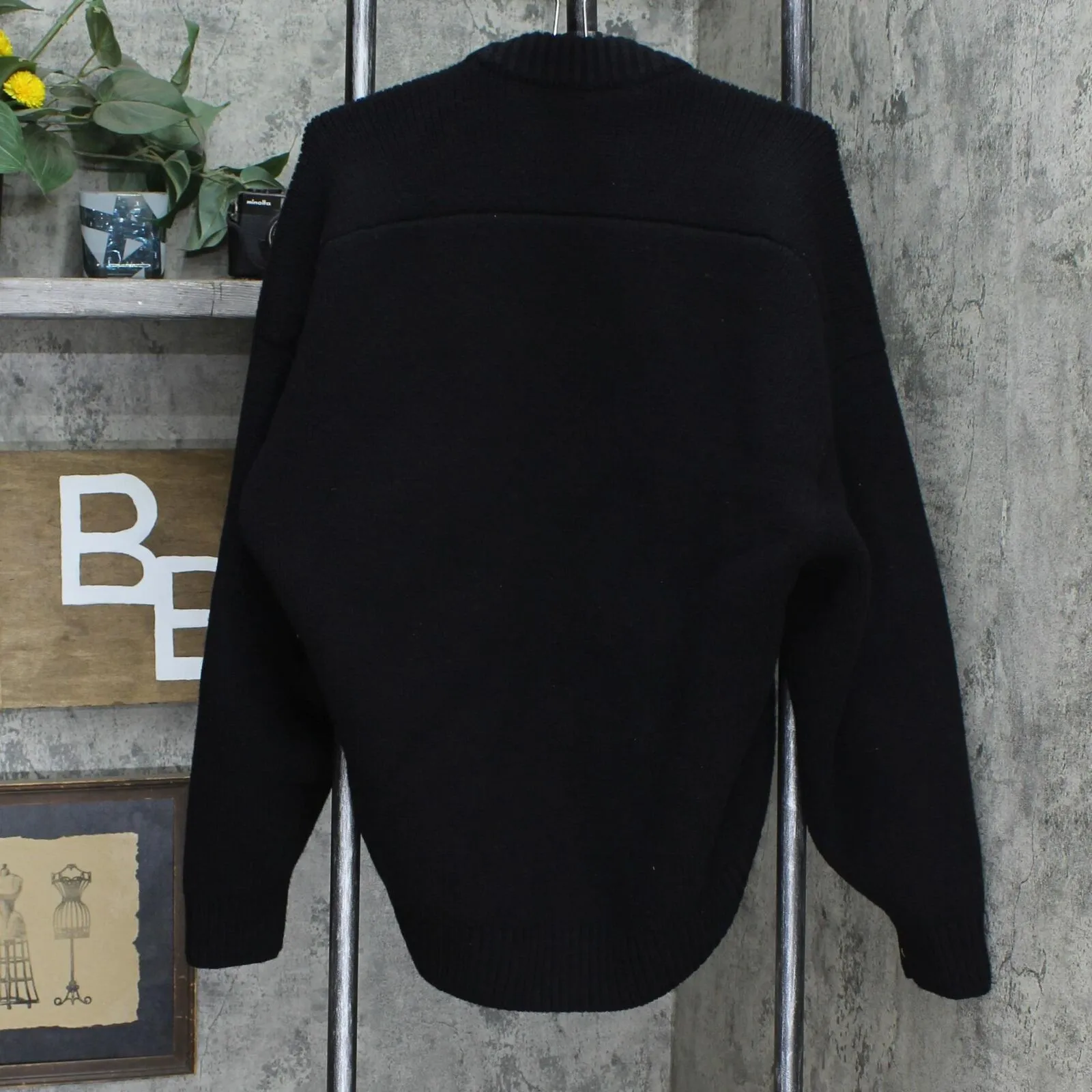 Alexander Wang Womens Rib Merino Wool Blend Mock Neck Sweater Black L