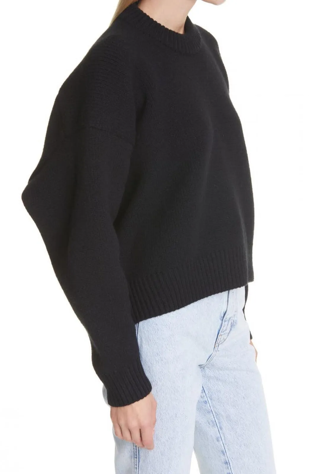 Alexander Wang Womens Rib Merino Wool Blend Mock Neck Sweater Black L