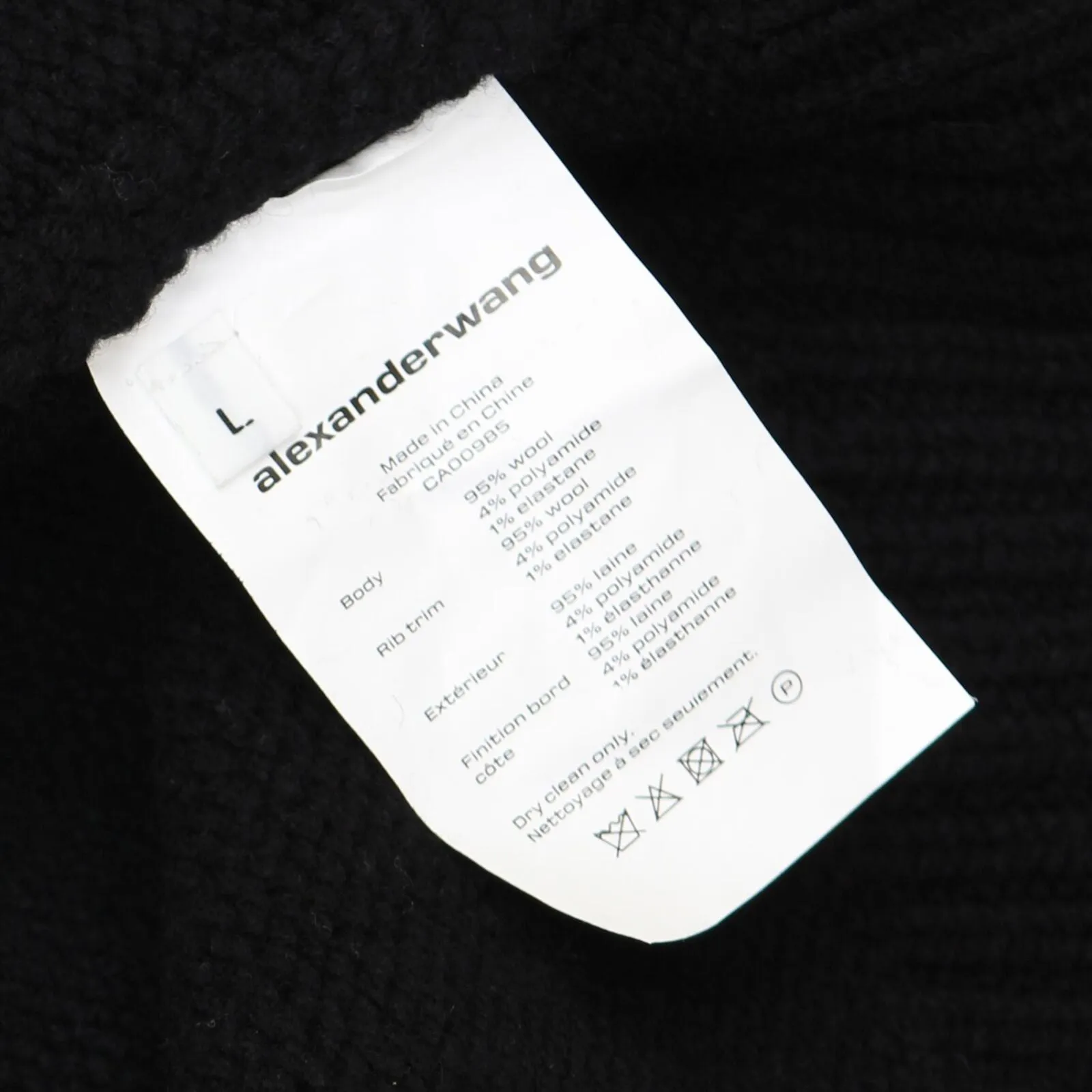 Alexander Wang Womens Rib Merino Wool Blend Mock Neck Sweater Black L