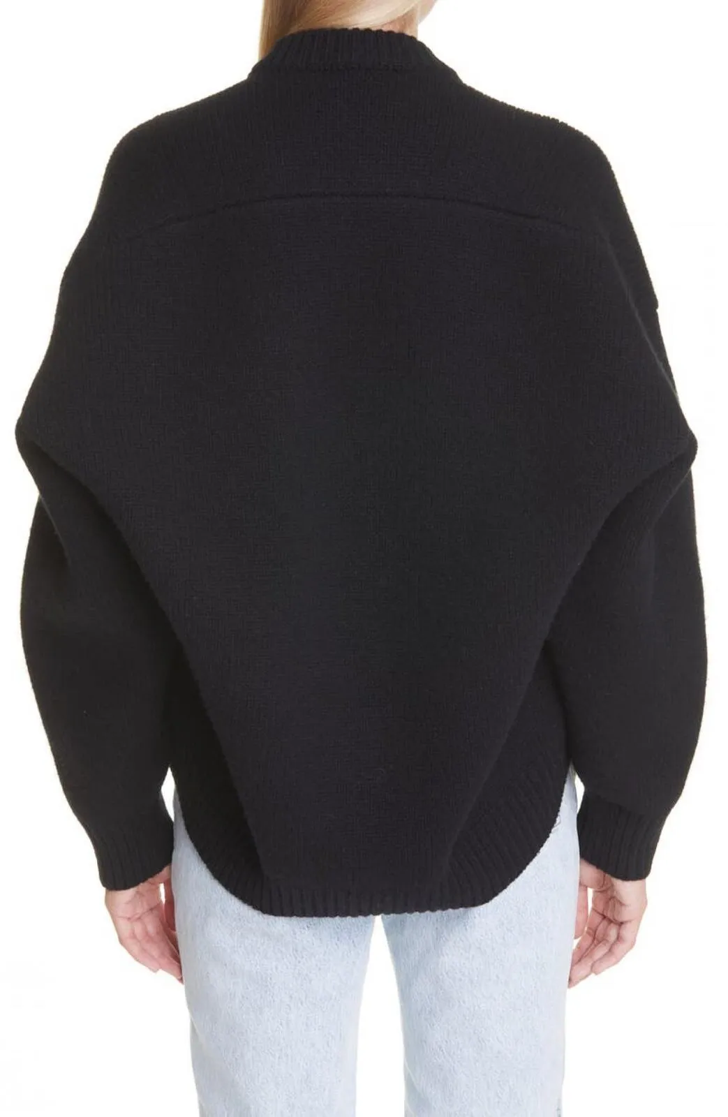 Alexander Wang Womens Rib Merino Wool Blend Mock Neck Sweater Black L
