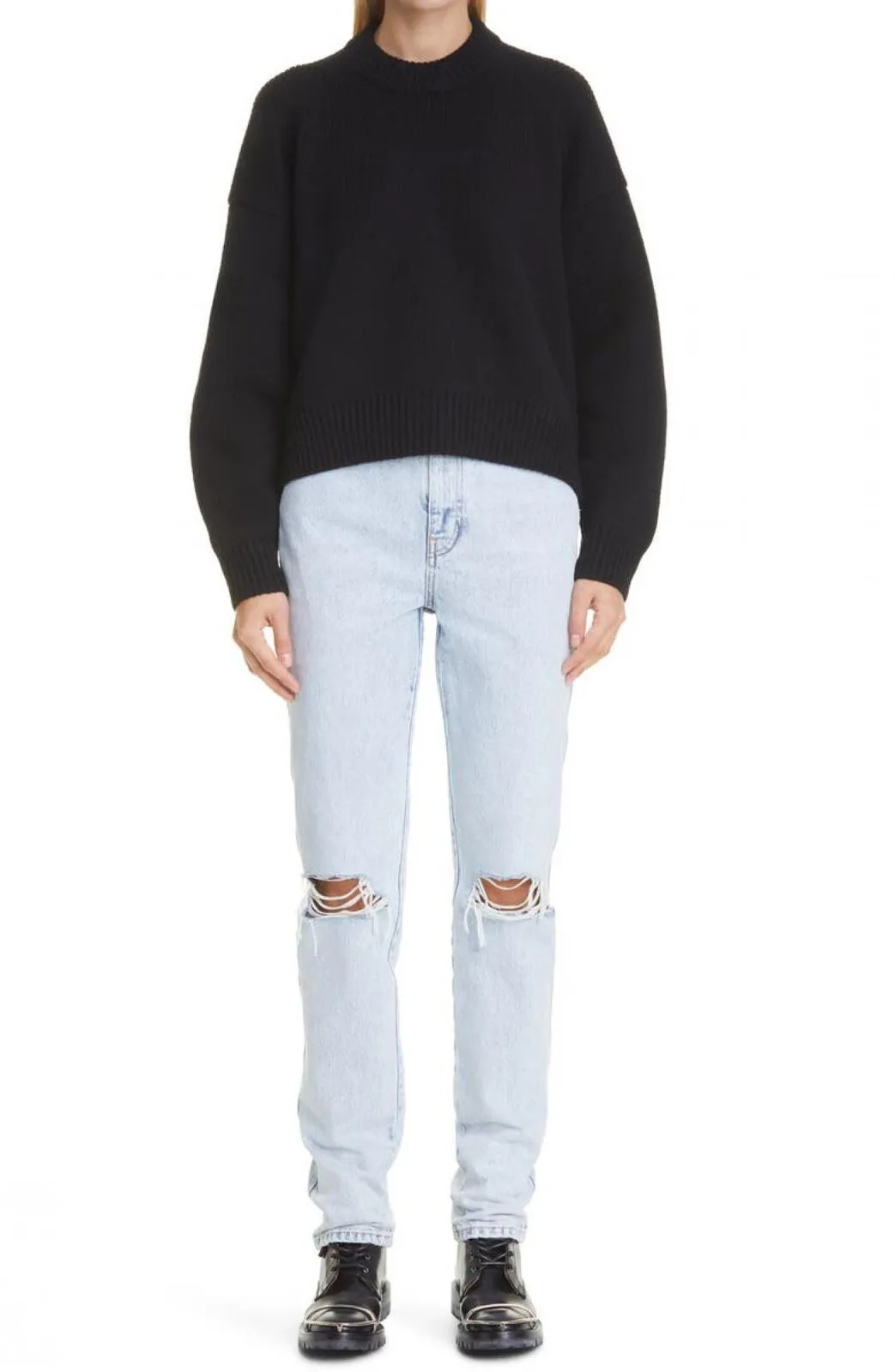 Alexander Wang Womens Rib Merino Wool Blend Mock Neck Sweater Black L