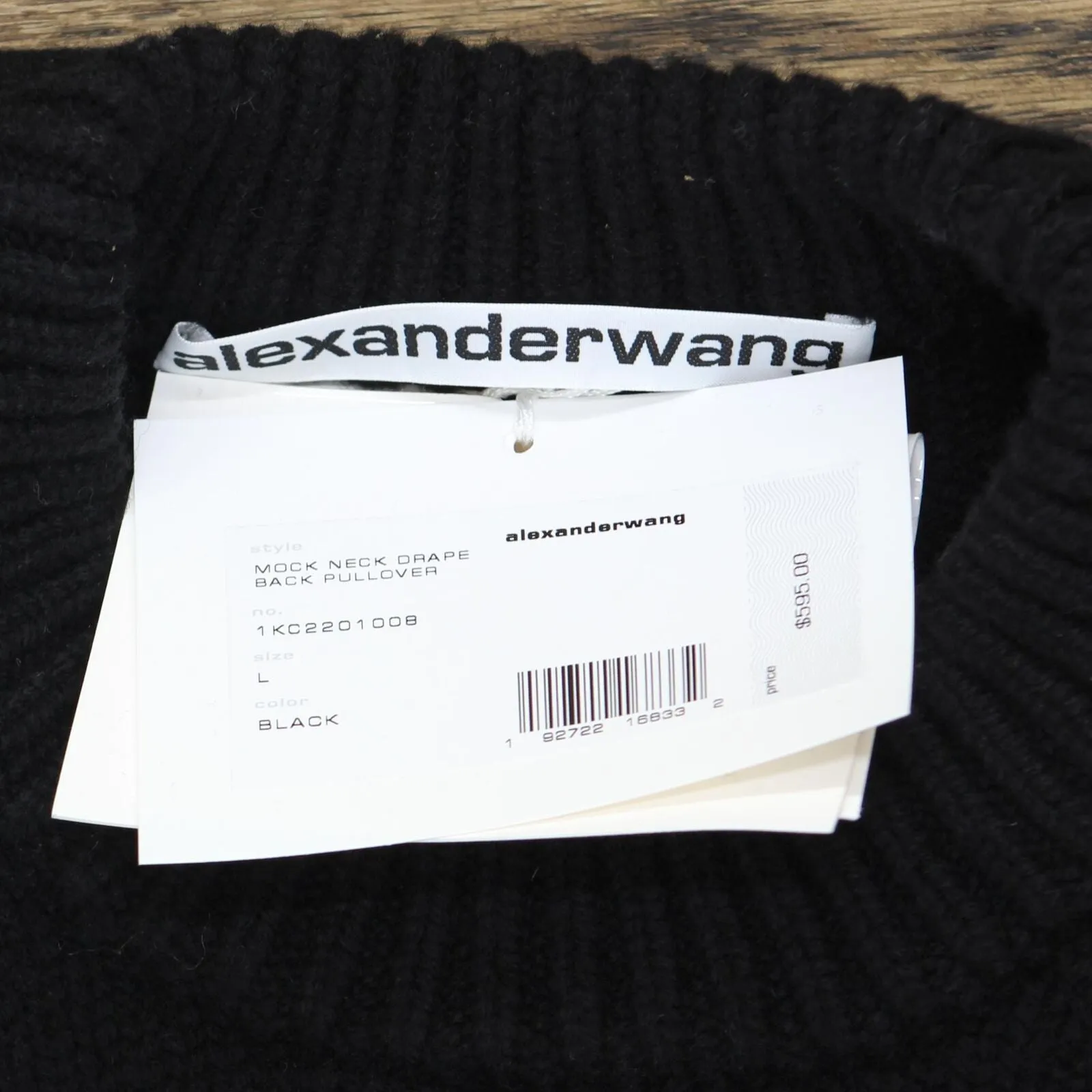 Alexander Wang Womens Rib Merino Wool Blend Mock Neck Sweater Black L