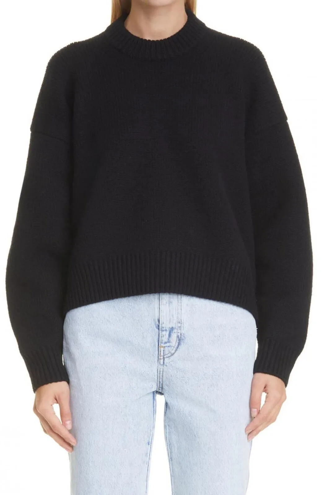 Alexander Wang Womens Rib Merino Wool Blend Mock Neck Sweater Black L