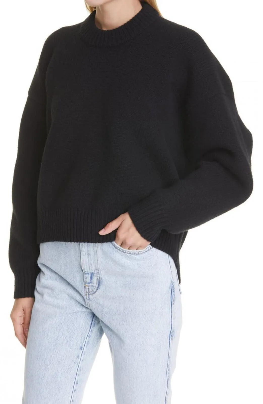 Alexander Wang Womens Rib Merino Wool Blend Mock Neck Sweater Black L