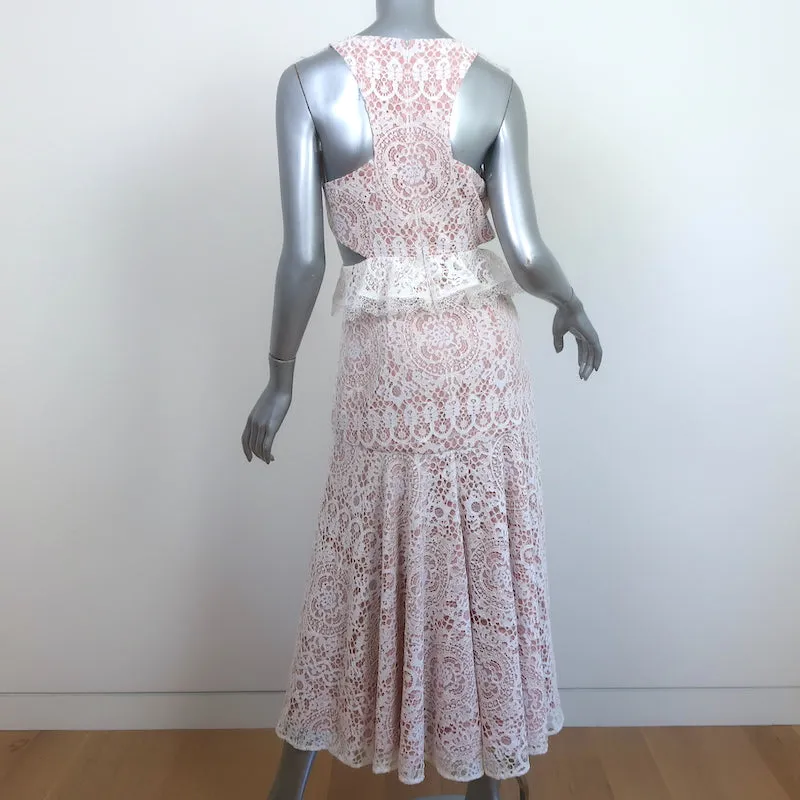 Alexis Cutout Midi Dress Aldridge Ivory Ruffled Lace Size Medium