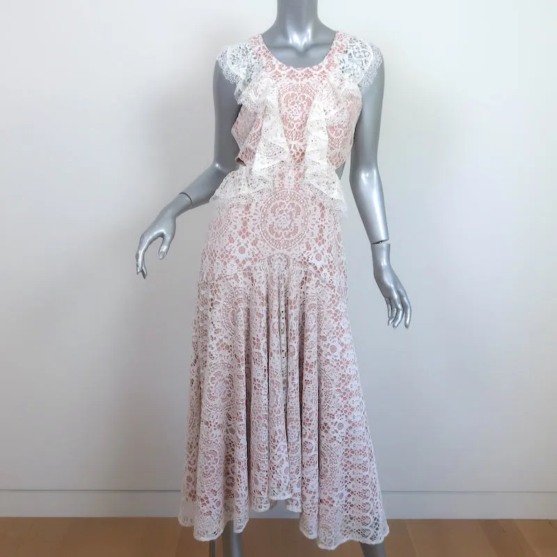 Alexis Cutout Midi Dress Aldridge Ivory Ruffled Lace Size Medium