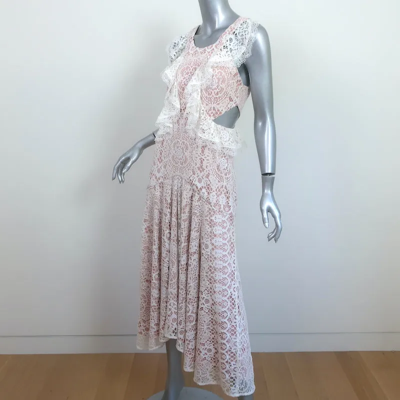 Alexis Cutout Midi Dress Aldridge Ivory Ruffled Lace Size Medium