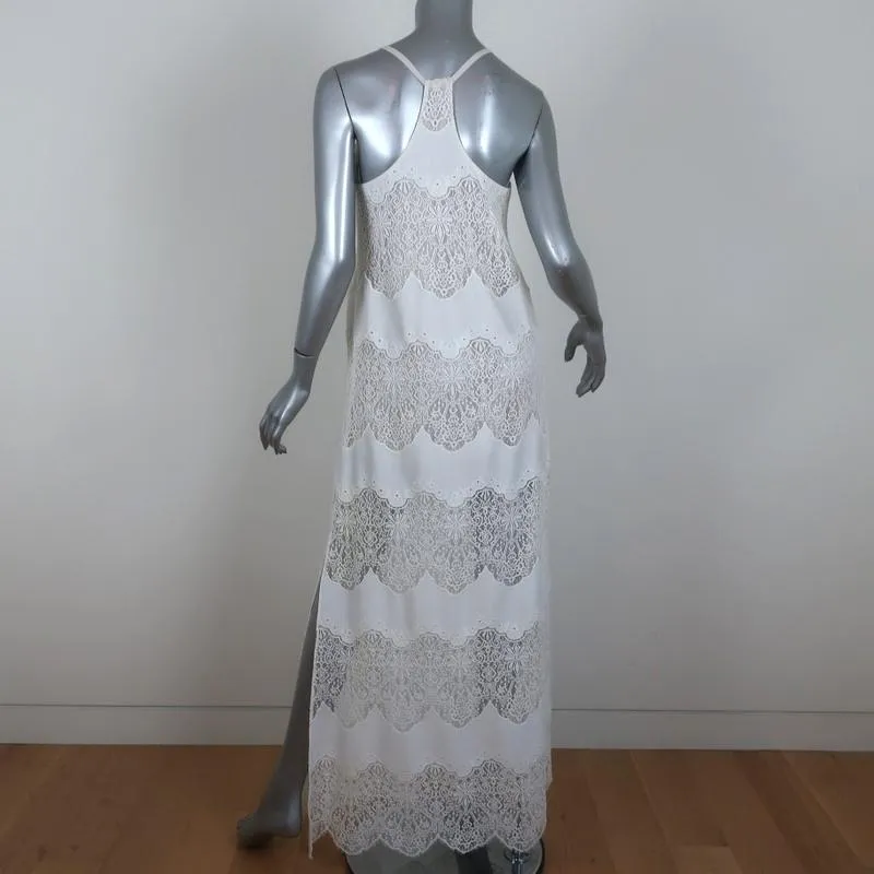 Alice   Olivia Maxi Dress Vandy White Lace-Paneled Satin Size Extra Small
