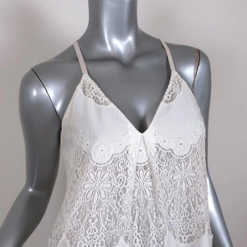 Alice   Olivia Maxi Dress Vandy White Lace-Paneled Satin Size Extra Small