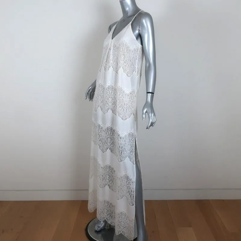 Alice   Olivia Maxi Dress Vandy White Lace-Paneled Satin Size Extra Small