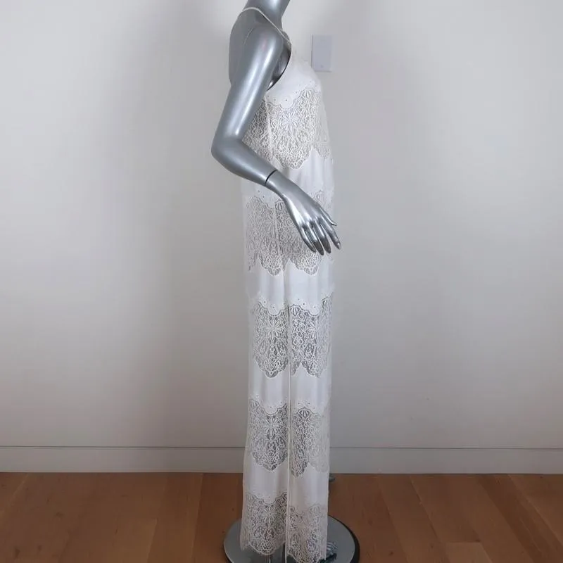 Alice   Olivia Maxi Dress Vandy White Lace-Paneled Satin Size Extra Small