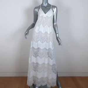 Alice   Olivia Maxi Dress Vandy White Lace-Paneled Satin Size Extra Small
