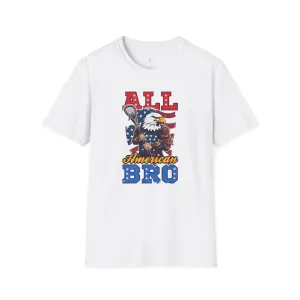 All American Bro, 4th of July, Baseball, Softstyle T-Shirt