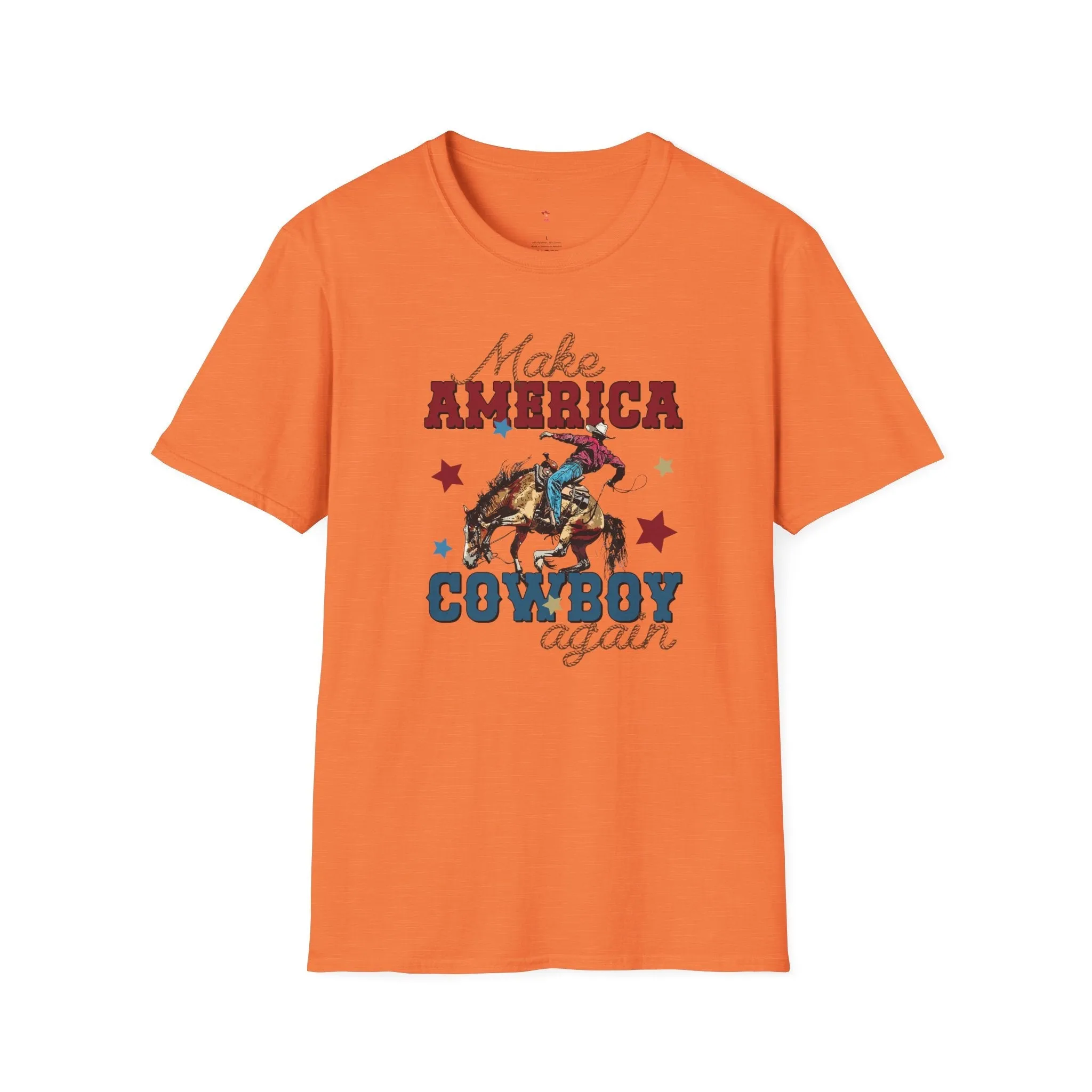 America Cowboy Again, 4th of July, Cowboy, Western, Softstyle T-Shirt