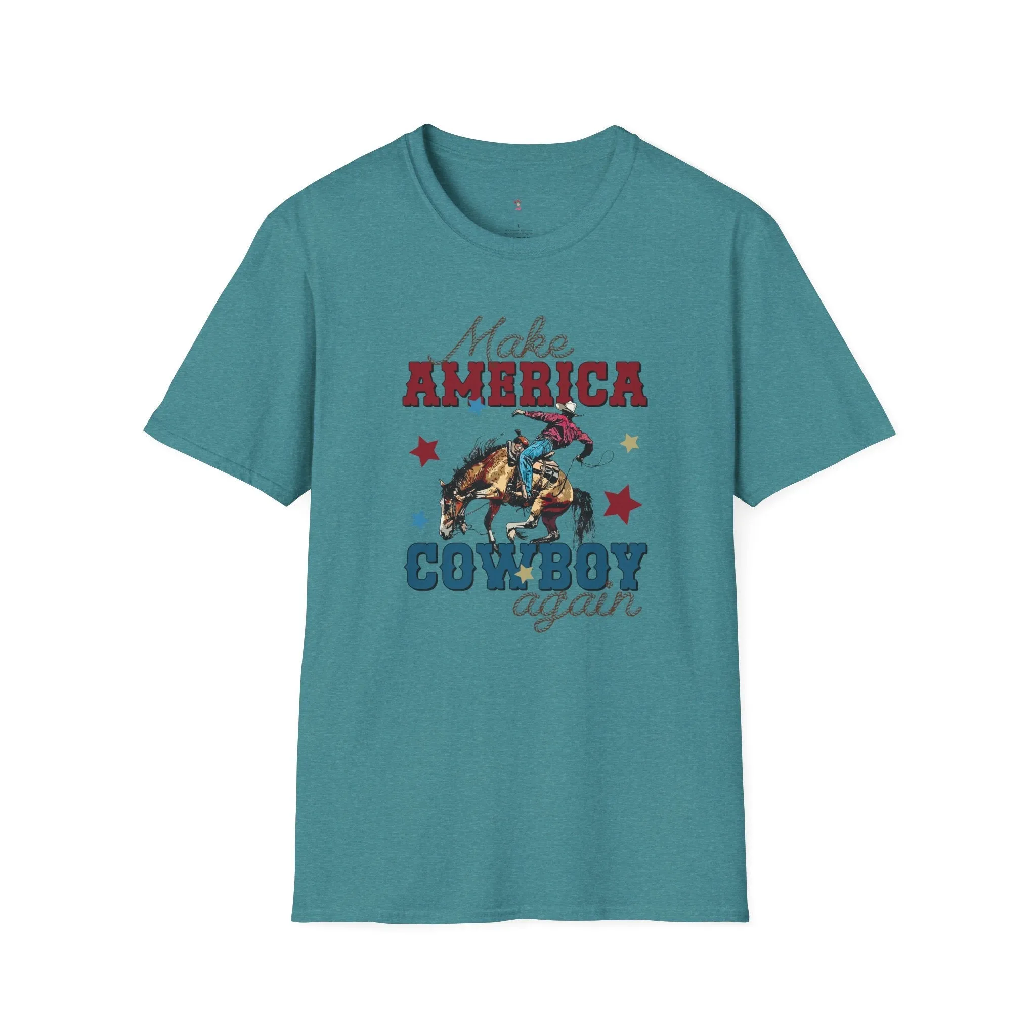 America Cowboy Again, 4th of July, Cowboy, Western, Softstyle T-Shirt