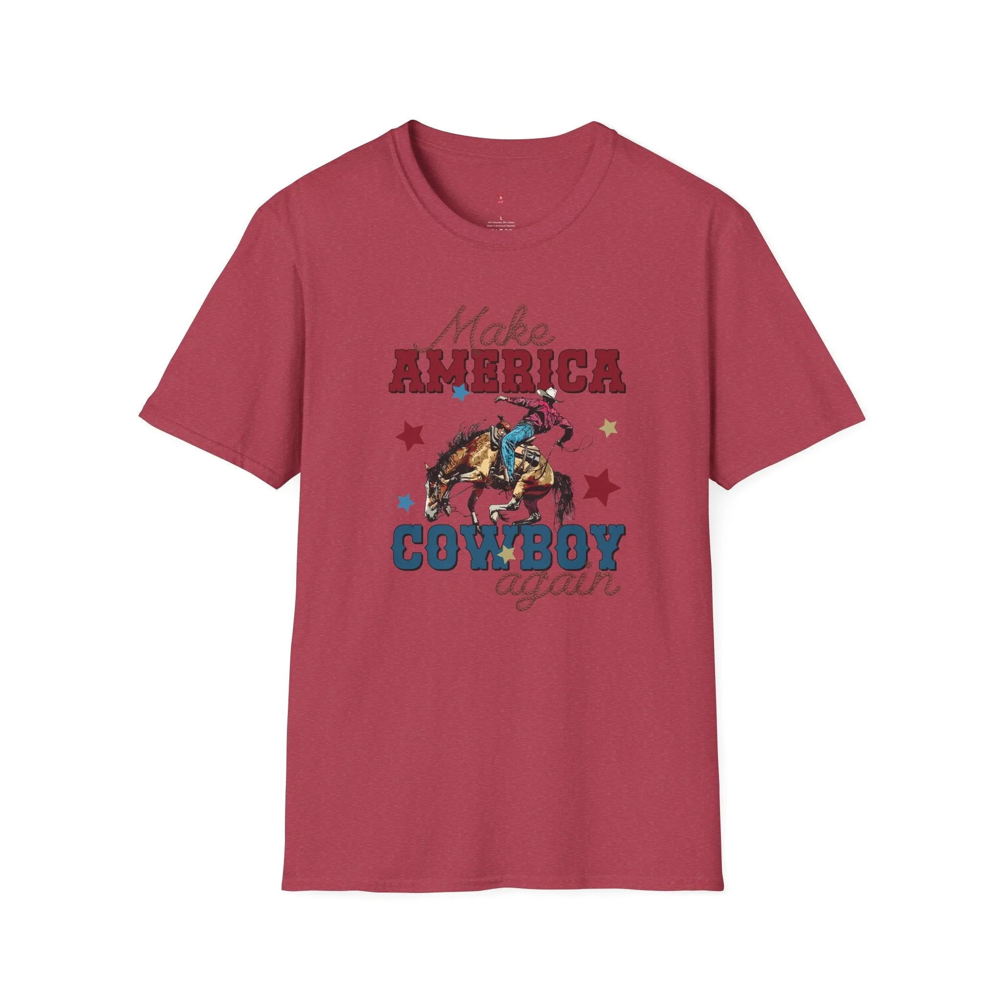 America Cowboy Again, 4th of July, Cowboy, Western, Softstyle T-Shirt