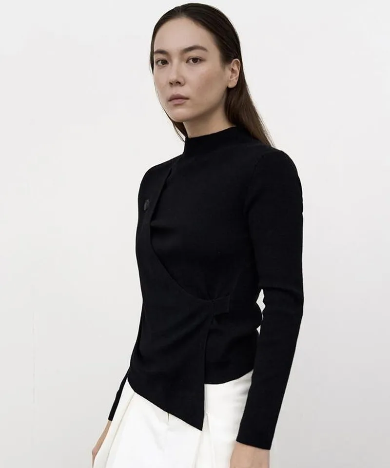 Anell Golf Layered Slit Knit Top - Black