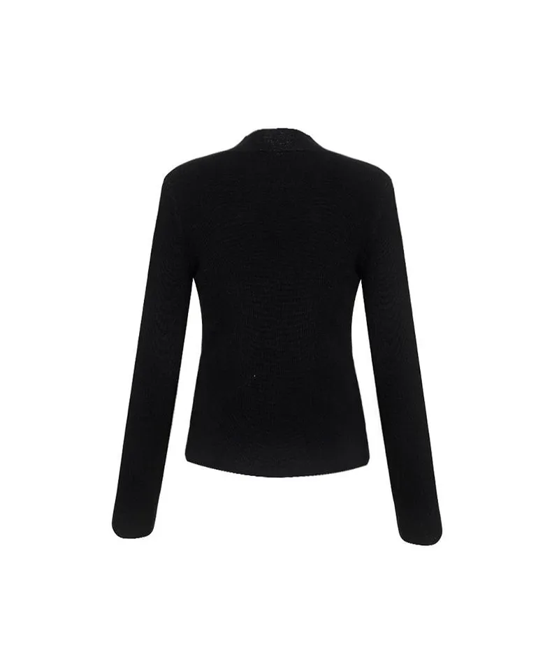 Anell Golf Layered Slit Knit Top - Black