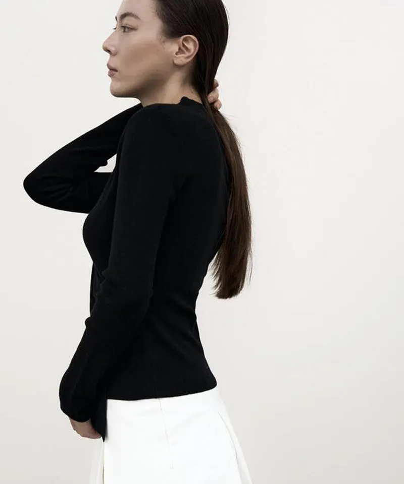 Anell Golf Layered Slit Knit Top - Black