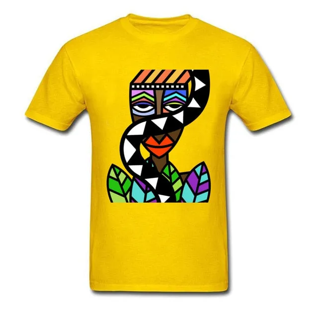 Art Design Men T-shirt African Beauty Abstract Painting Short Sleeve T Shirt Male Unique Street Wear Exotic Tshirt
