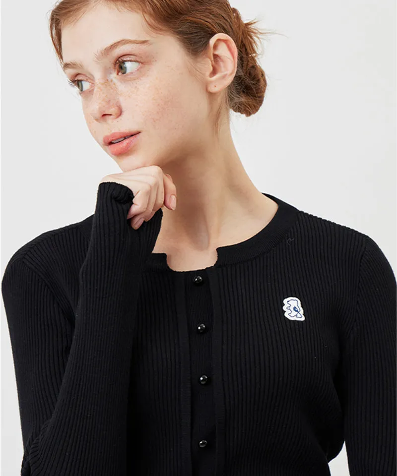 AVEN Button Point Round Neck Knit - Black