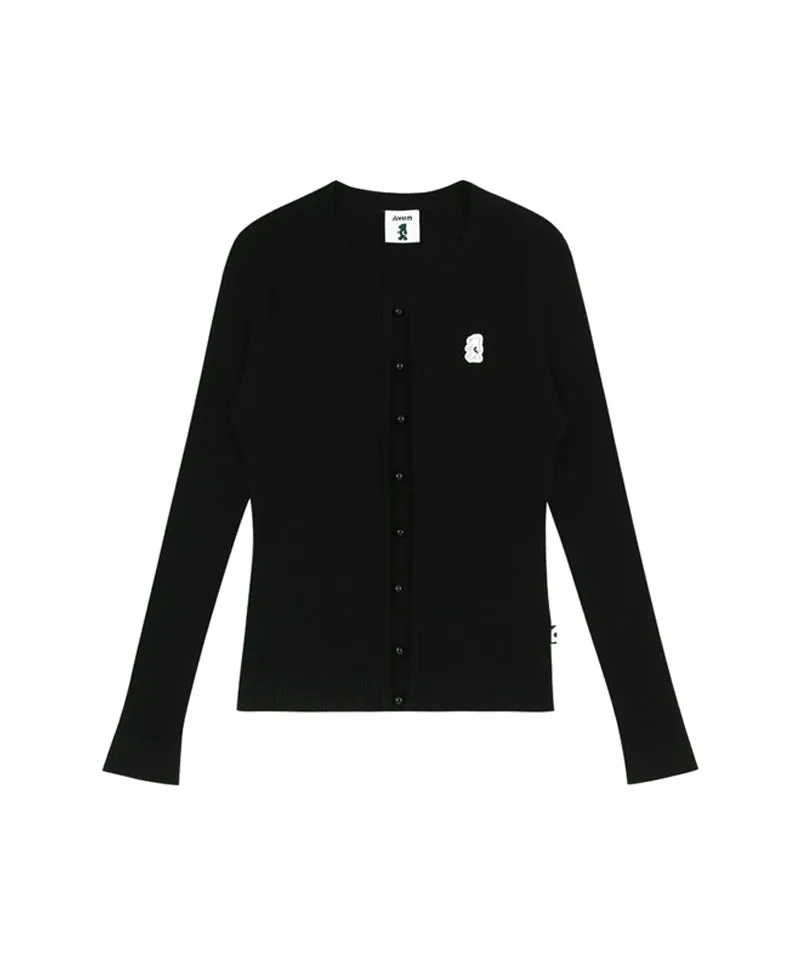 AVEN Button Point Round Neck Knit - Black