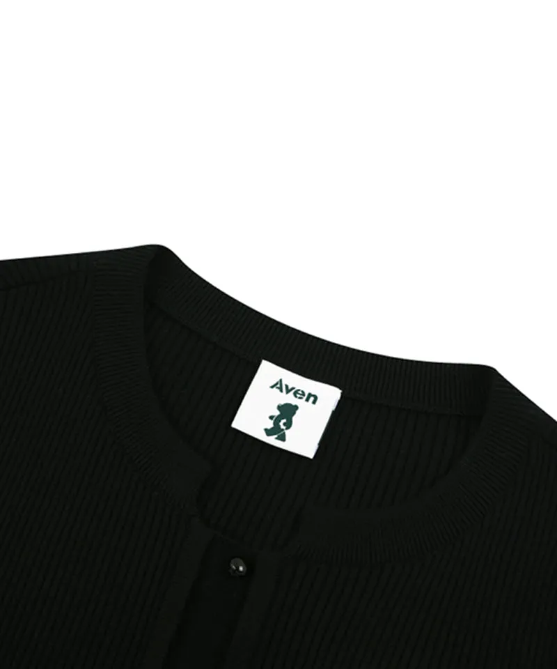 AVEN Button Point Round Neck Knit - Black
