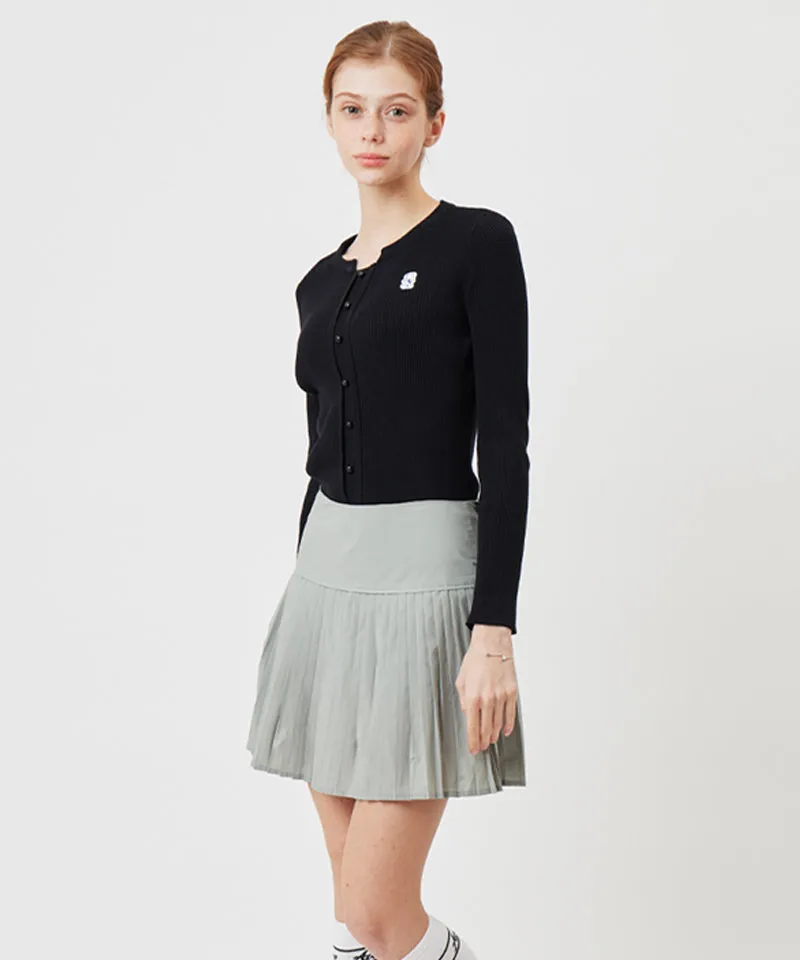 AVEN Button Point Round Neck Knit - Black