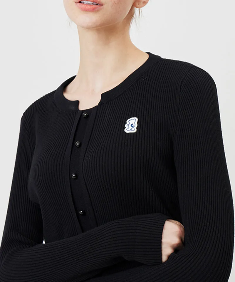 AVEN Button Point Round Neck Knit - Black