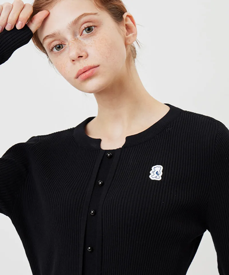 AVEN Button Point Round Neck Knit - Black