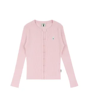 AVEN Button Point Round Neck Knit - Pink